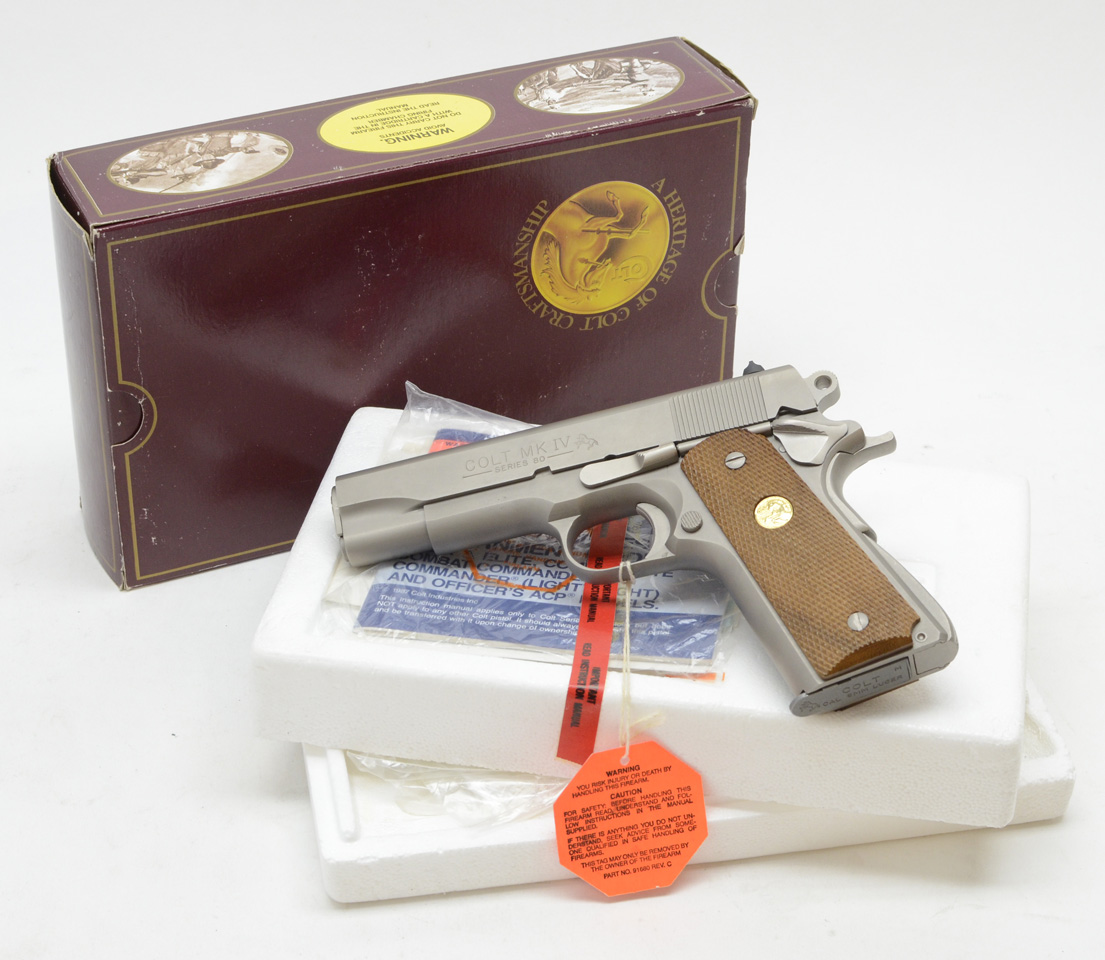 Colt Mark Iv Series 80 Combat Commander 9mm 4 14 Inch Satin Nickel Finish Like New In Box