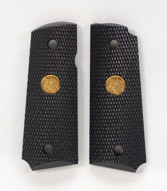 Vintage checkered Colt Factory Wood 1911 Grips with Silver Medallions