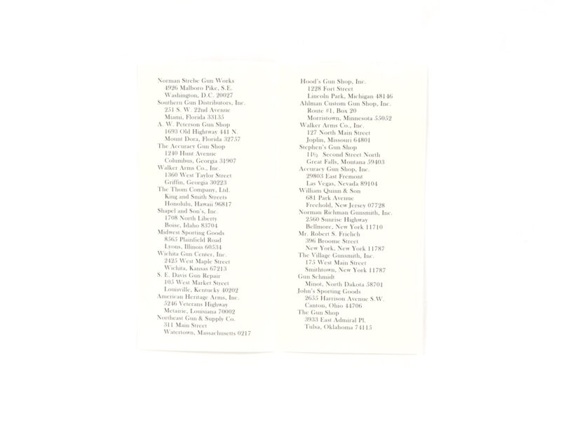 Colt Firearms Authorized Warranty Service Station Pamphlet Open