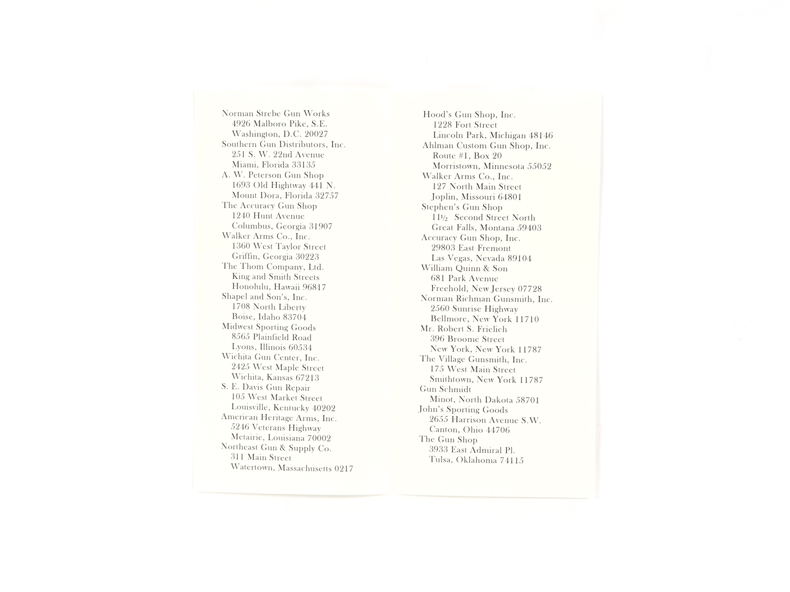 Colt Firearms Authorized Warranty Service Station Pamphlet Open