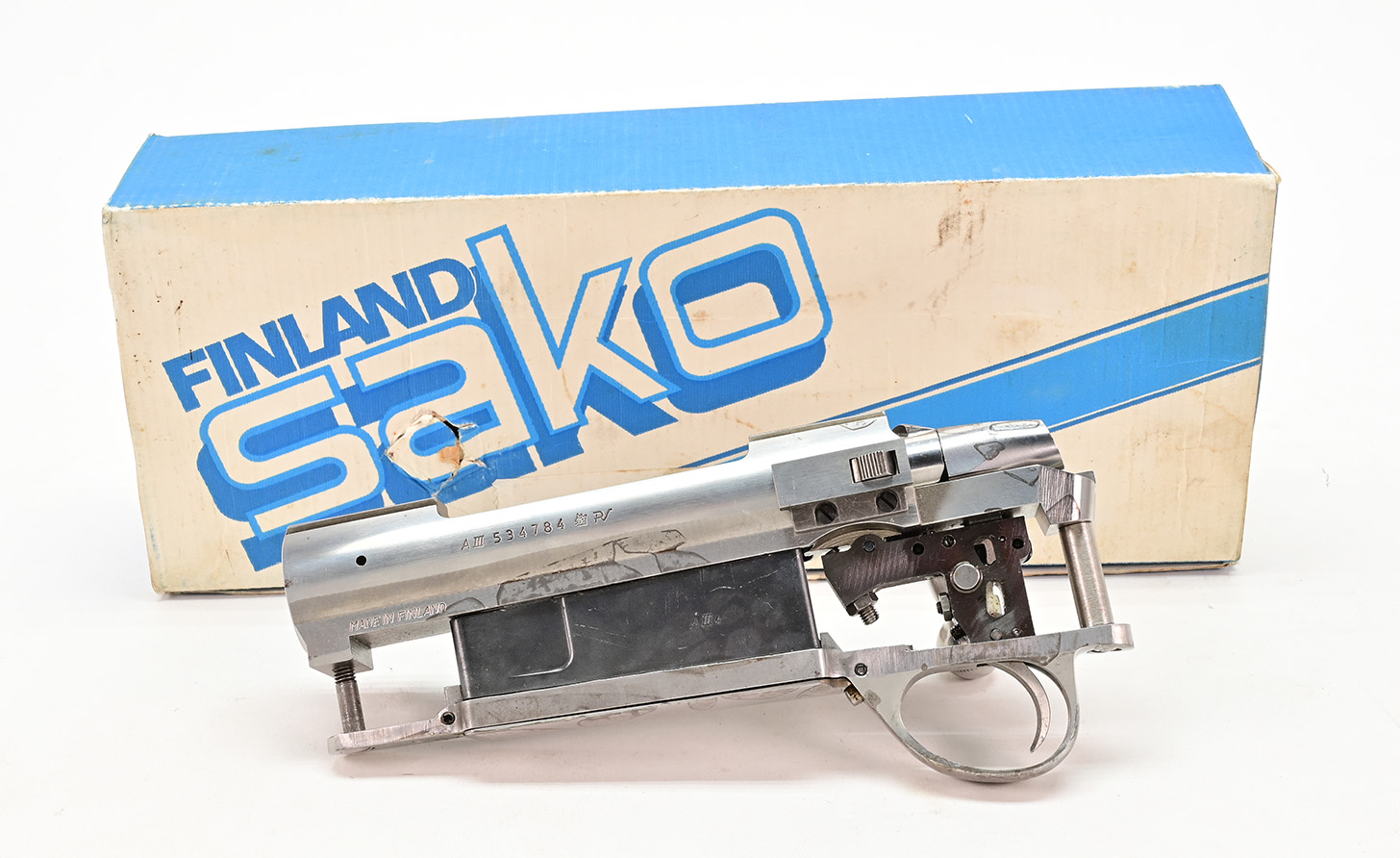 Sako AIII 375 H&H Mag Action Only. In Raw/White Steel