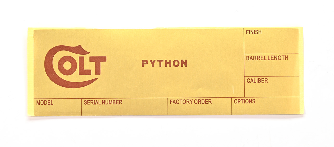 Colt Gold Foil Box Label For Python (Red Letters). For Wood Grain Box ...