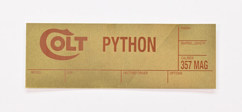 Colt Gold Foil Box Label For Python 357 Mag. For Wood Grain Box. Brand ...