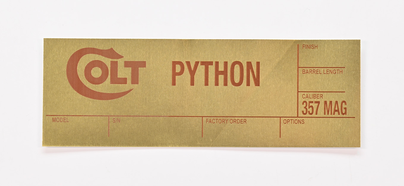 Colt Gold Foil Box Label For Python 357 Mag. For Wood Grain Box. Brand ...