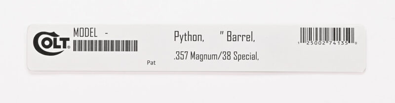 Colt White, Box End Label For Python 357 Mag/38 Special. Brand New ...