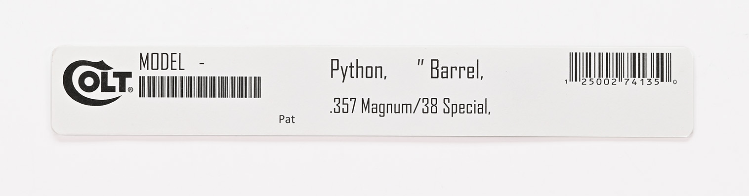 Colt White, Box End Label For Python 357 Mag/38 Special. Brand New ...