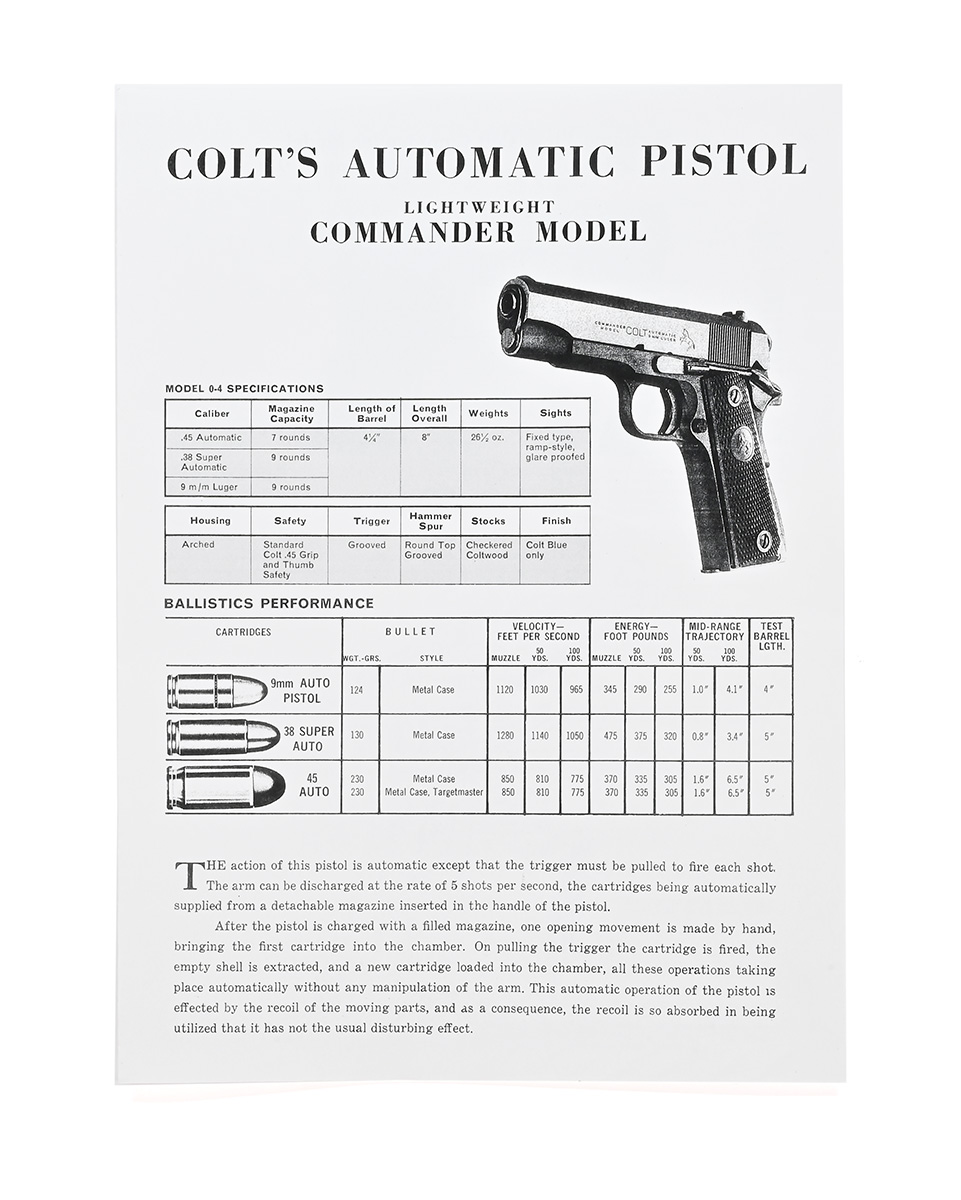 Colt Automatic Pistol Lightweight Commander Model Brochure