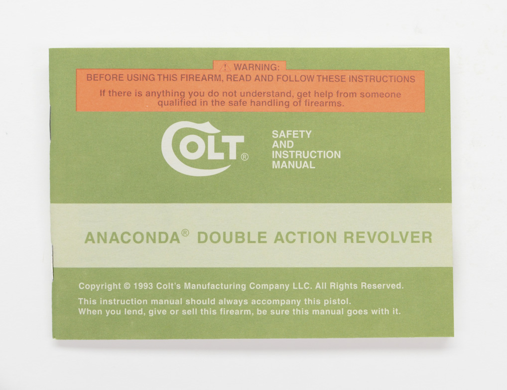 Colt 1993 Colt Anaconda Instruction Manual MPN #96081