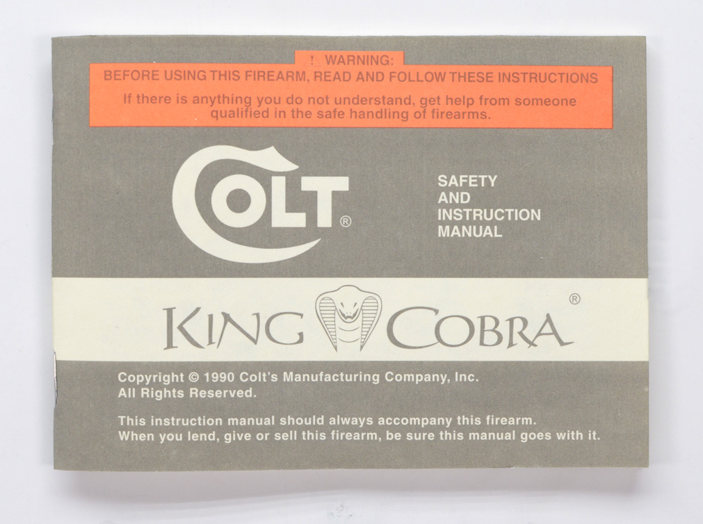 Colt 1990 Colt King Cobra Instruction Manual MPN #94908