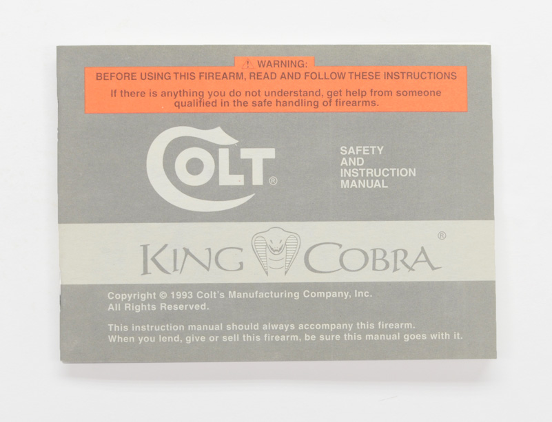 Colt 1993 Colt King Cobra Instruction Manual MPN #96011