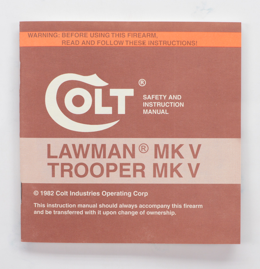 Colt 1982 Colt Lawman MK V, Trooper MK V Instruction Manual MPN #94879