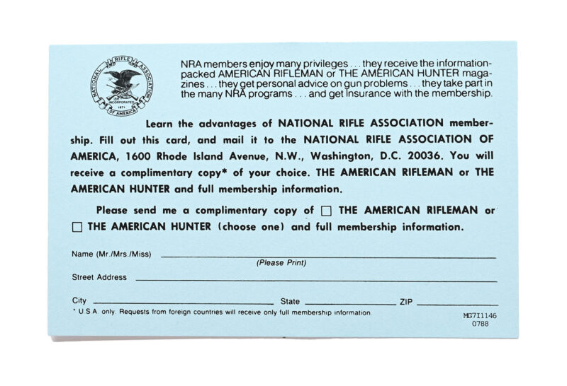 BLUE NRA MAILER CARD PART #MG7I1146-0387