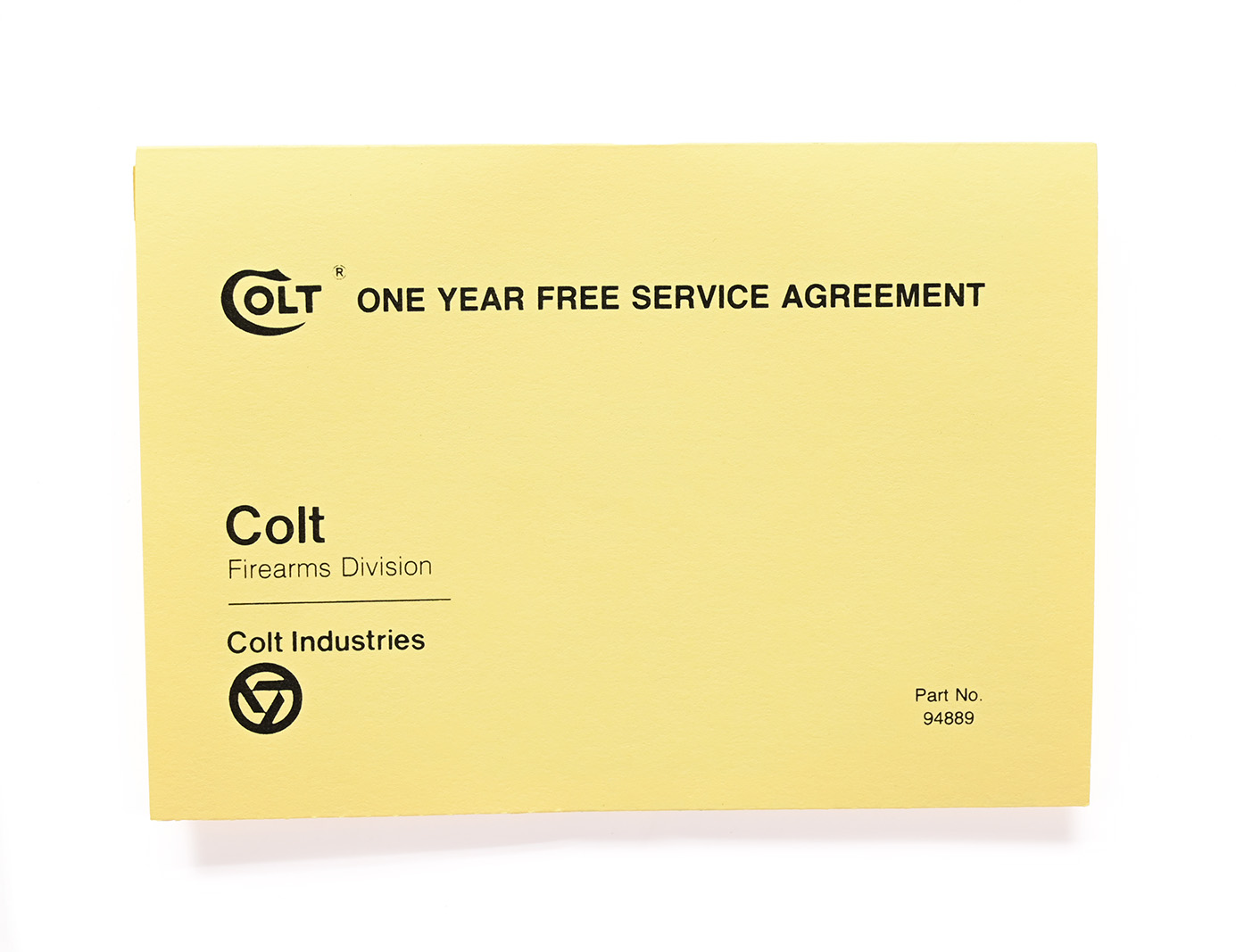 Colt One Year Free Service Agreement. Yellow Card. Part #94889