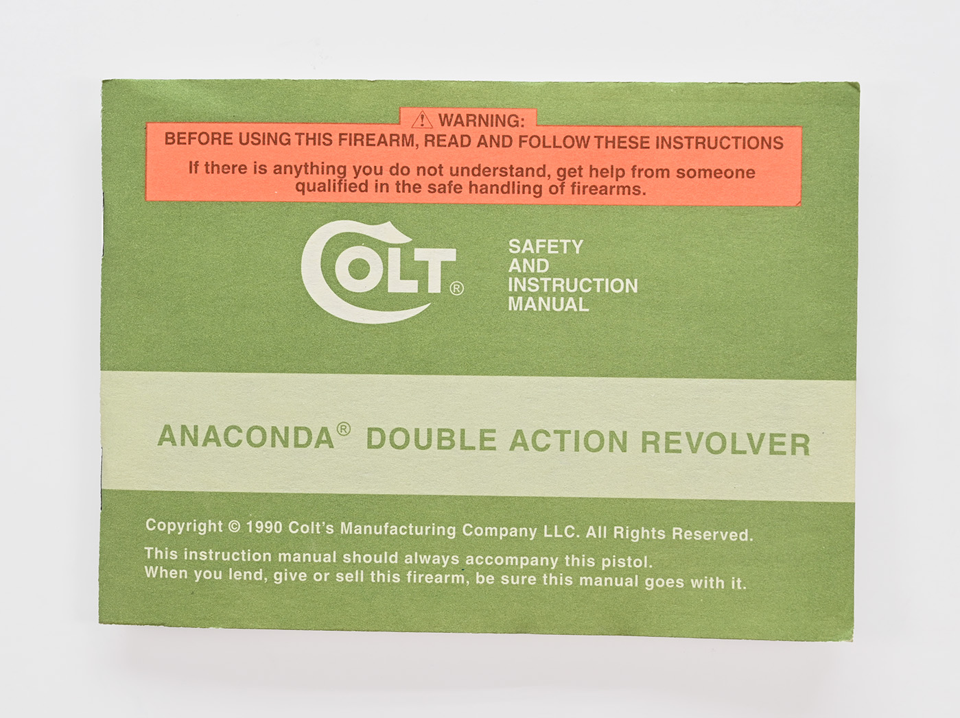 Colt 1990 Colt Anaconda Non Caliber Marked Instruction Manual MPN #94924