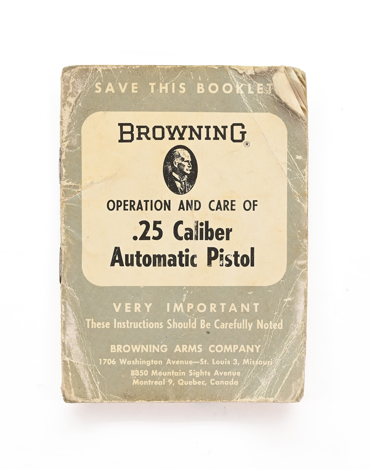 Vintage Browning .25 Caliber Automatic Pistol Manual. Part #68-14