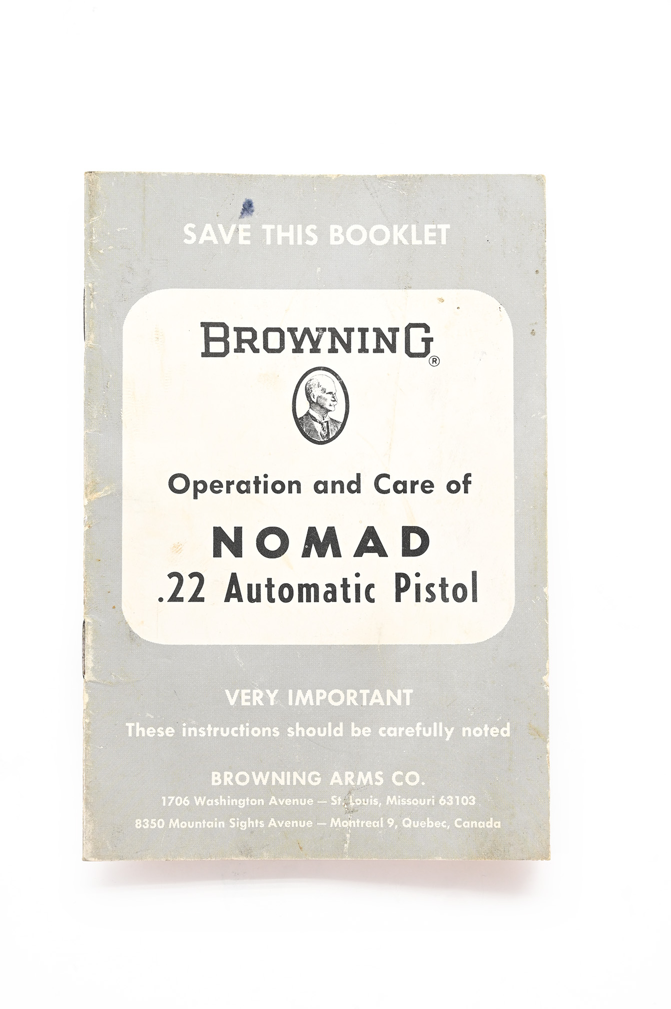 Vintage Browning Nomad .22 Automatic Pistol Manual. Part #3500-2-68