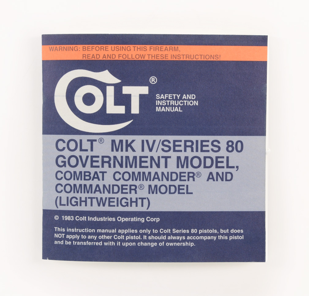 Colt 1983 Government MK IV Series 80 Instruction Manual MPN #94887