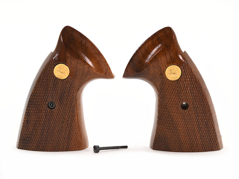 Colt Trooper MK III Checkered Walnut Stocks With Gold Medallions Image 2