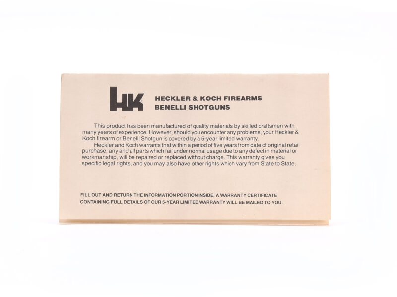 Heckler & Koch Factory Warranty Card Image 1