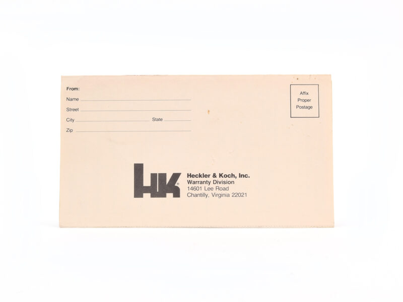 Heckler & Koch Factory Warranty Card Image 2