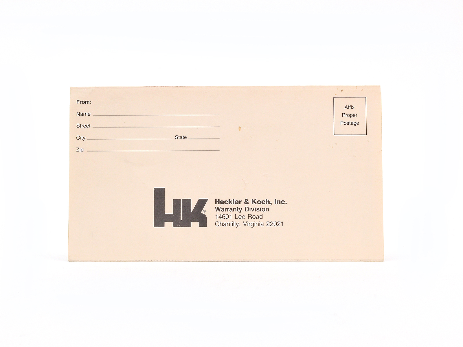 Heckler & Koch Factory Warranty Card Image 2