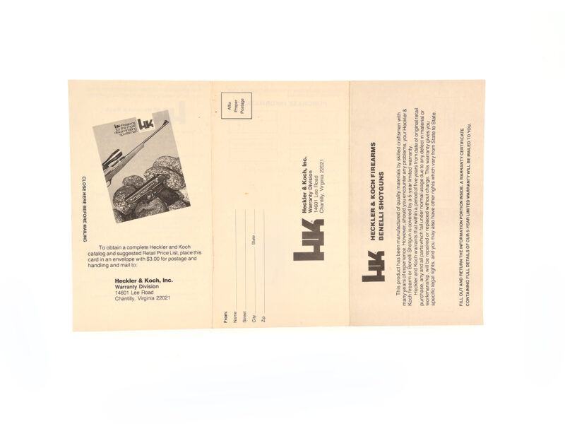 Heckler & Koch Factory Warranty Card Image 4