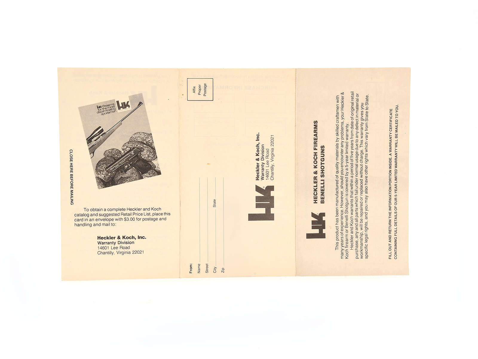 Heckler & Koch Factory Warranty Card Image 4