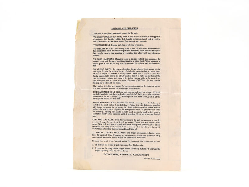 Savage Anschutz Model 54 Sporter Owner's Instructions Image 3