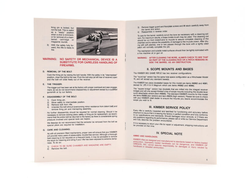 Kimber Model 89 Big Game Rifle Owner's Instructions Image 3