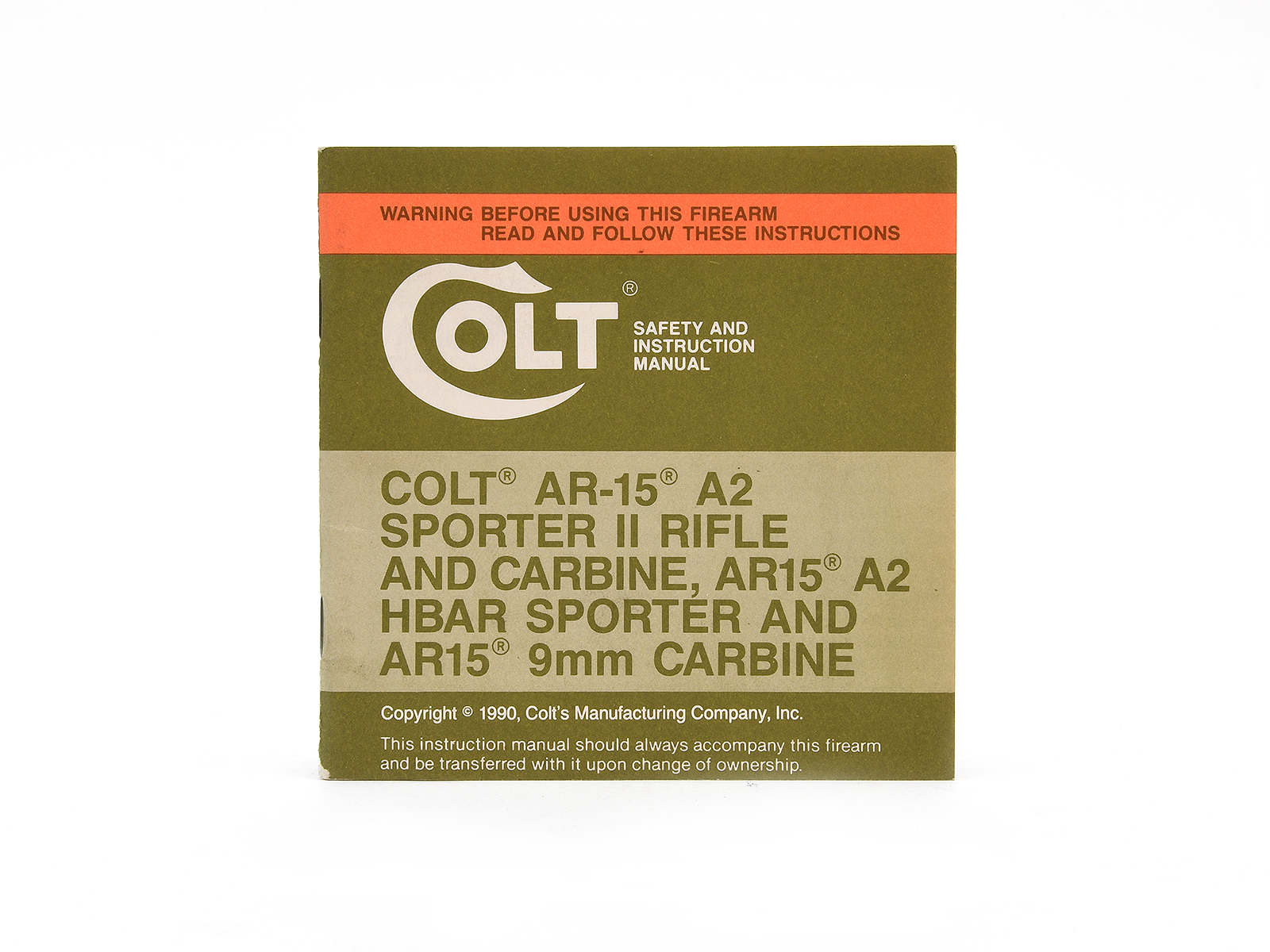 Colt AR-15 A2 Sporter II Rifle HBAR Sporter & 9mm Carbine Manual #94857D Image 1