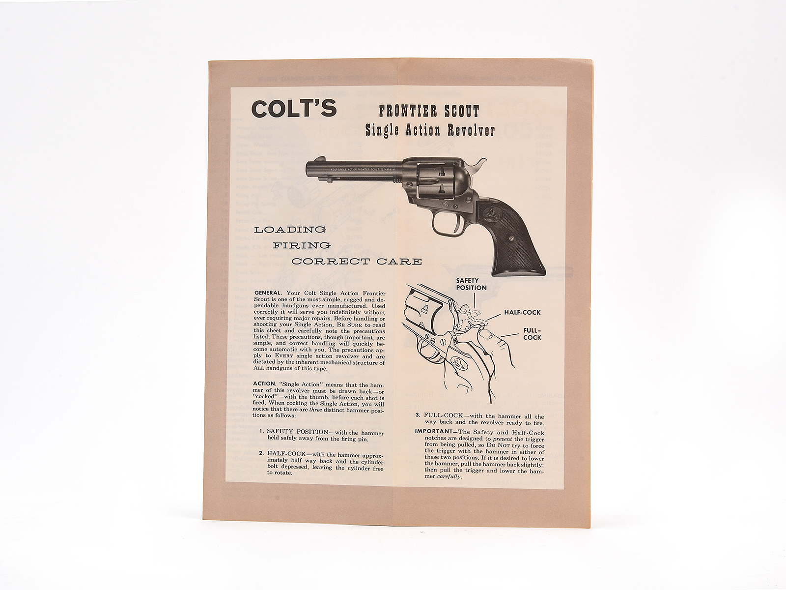 Colt Frontier Scout Revolver Manual #FS 1000-1 12-66 Image 2