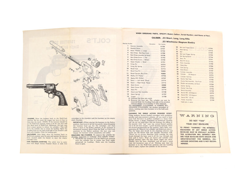 Colt Frontier Scout Revolver Manual #FS 1000-1 12-66 Image 3