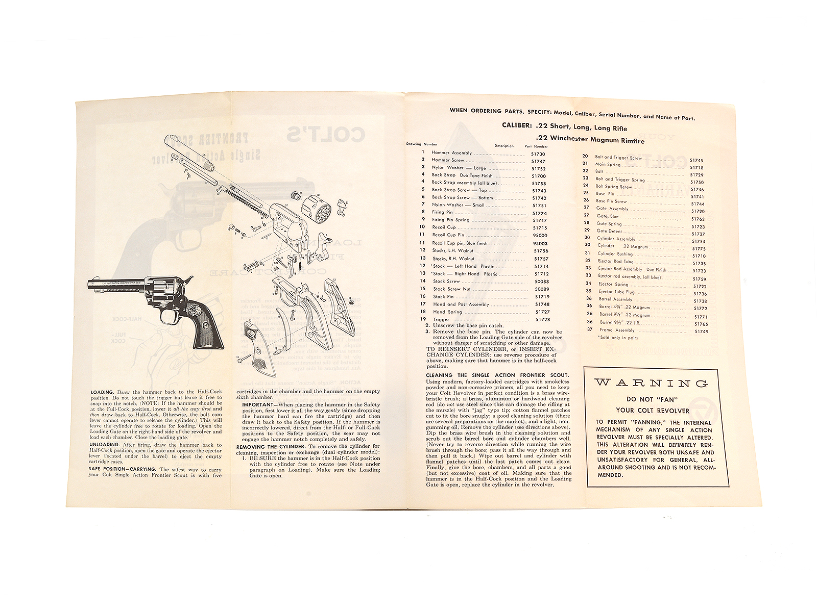 Colt Frontier Scout Revolver Manual #FS 1000-1 12-66 Image 3