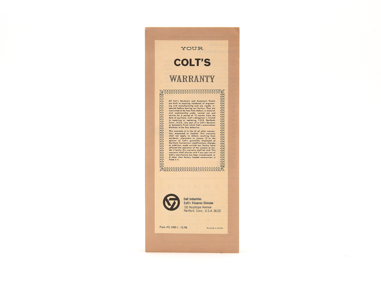 Colt Frontier Scout Revolver Manual #FS 1000-1 12-66 Image 4