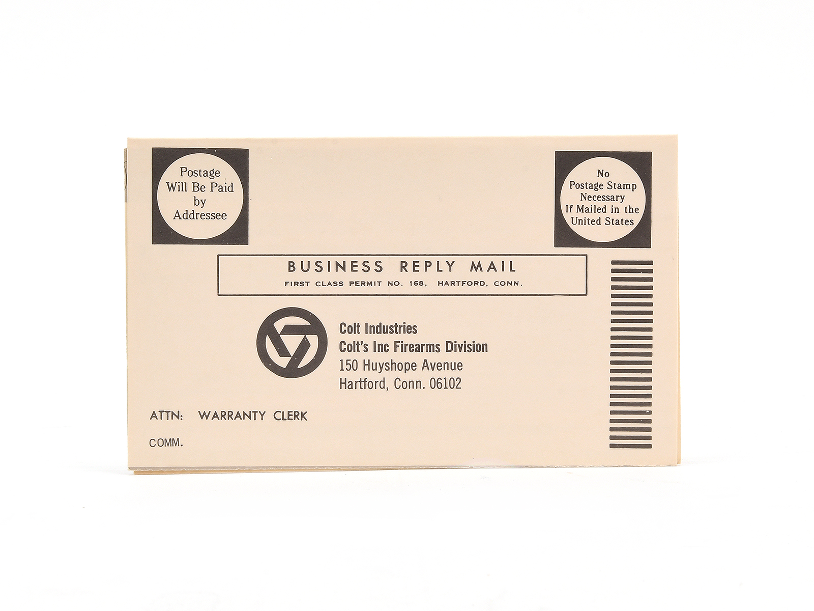 Colt Warranty Card #WC-68 Image 1