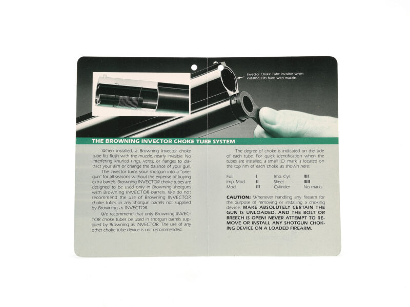 Browning Invector Choke Tube System Instruction Hang Tag Image 2