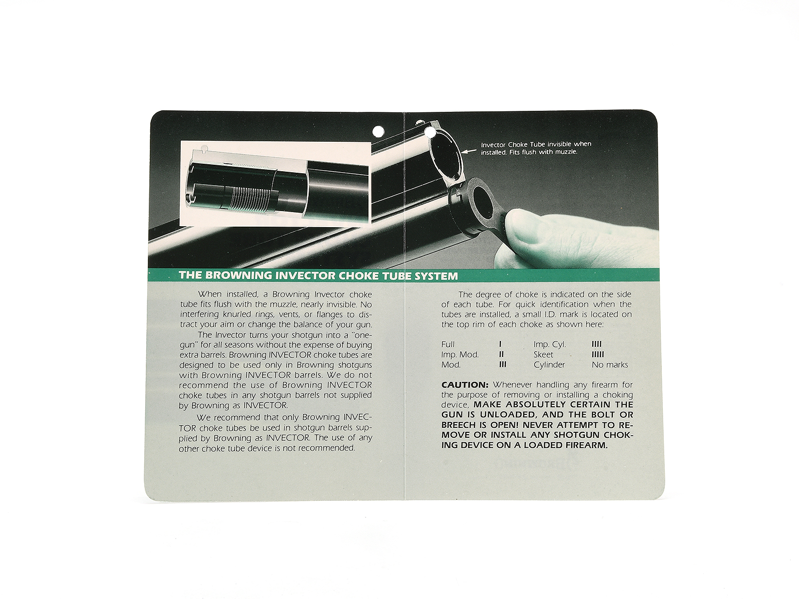 Browning Invector Choke Tube System Instruction Hang Tag Image 2