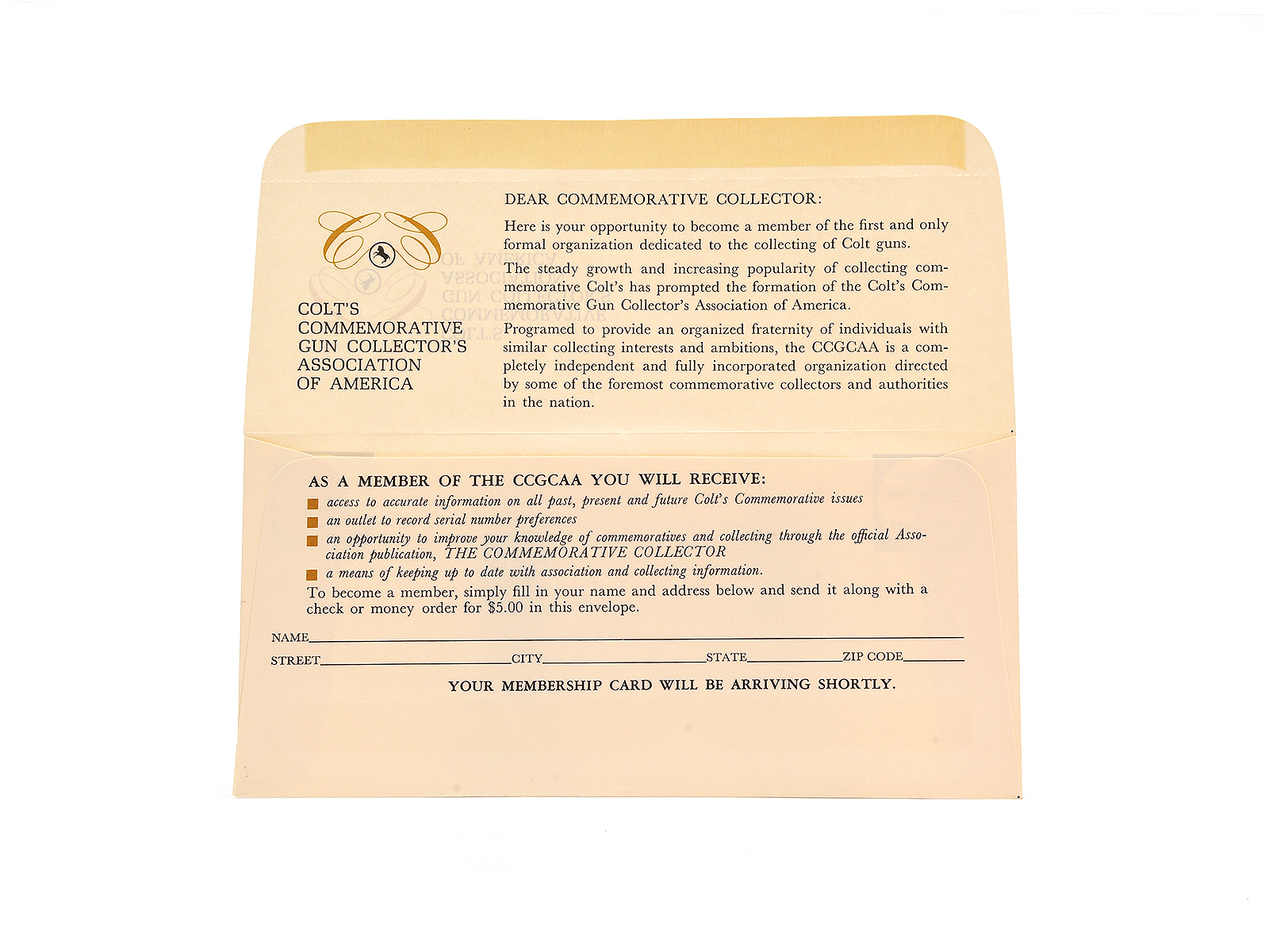 Colts Commemorative Gun Collectors Association Of America Member Envelope Image 2