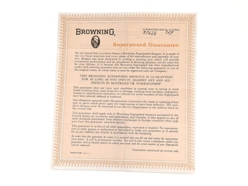 Browning Superposed Guarantee Registration Form Image 2