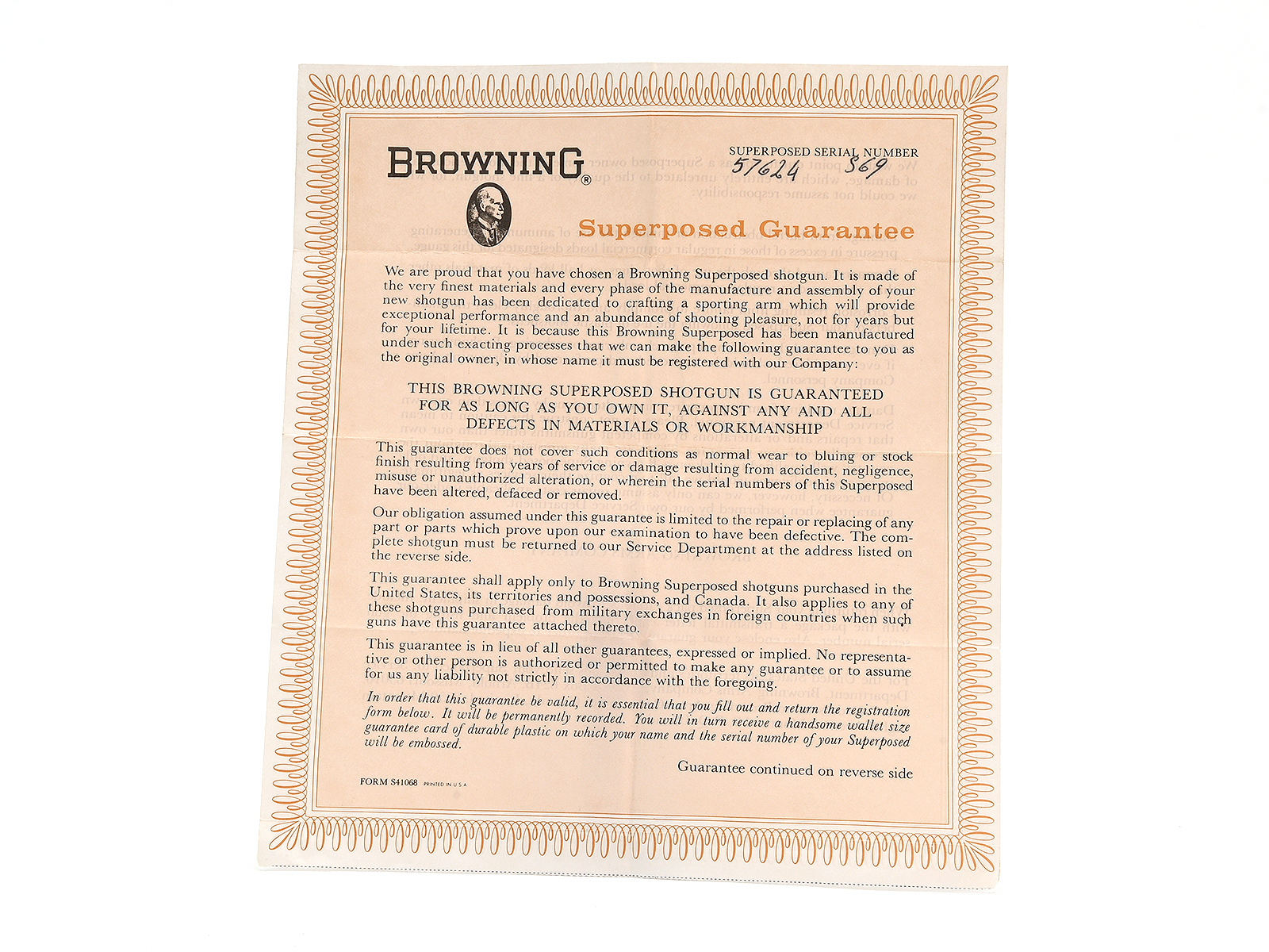 Browning Superposed Guarantee Registration Form Image 2