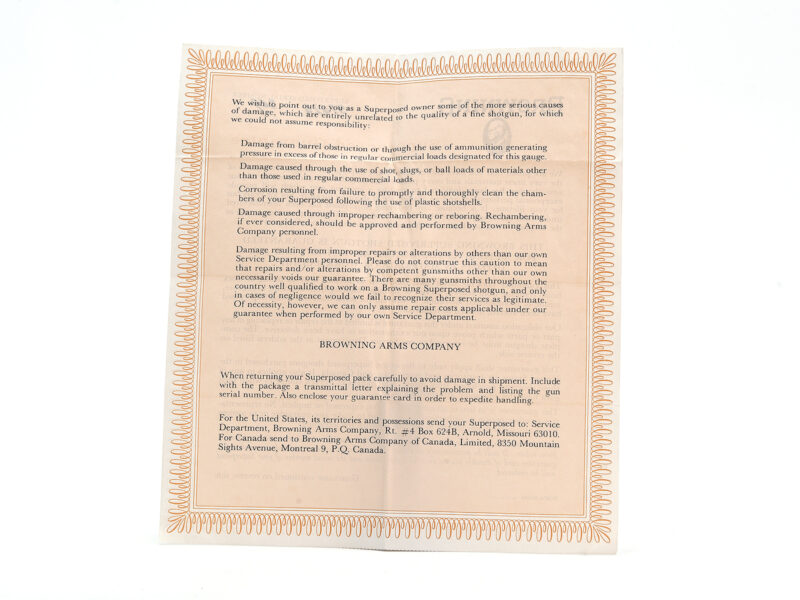 Browning Superposed Guarantee Registration Form Image 3